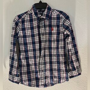 U.S. Polo Assn. Kids Plaid Shirt - Navy and White